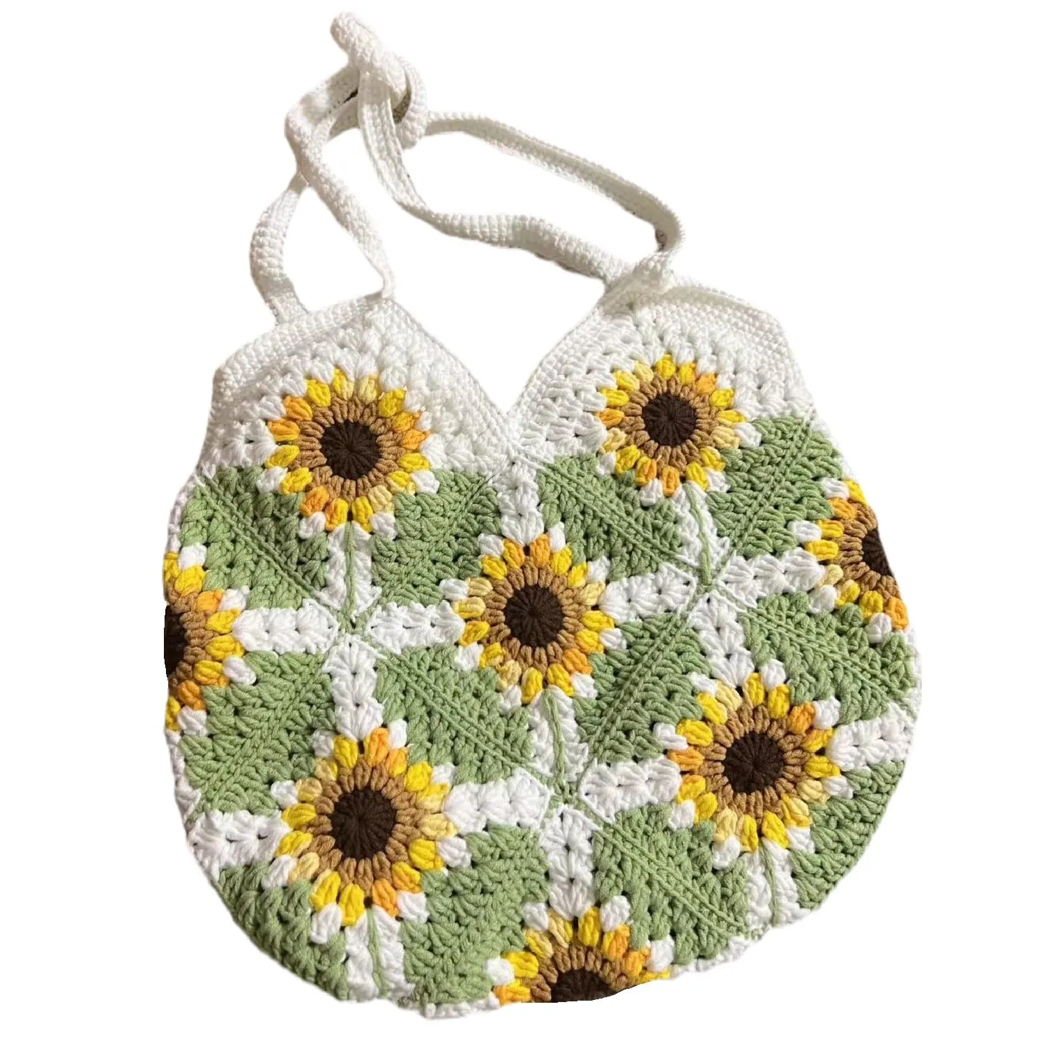 Handmade Purses and Handbags for Women, Large Crochet Sunflower Shoulder Bags, Knitted Tote Handbag Shoulder Bags for Women and Girls