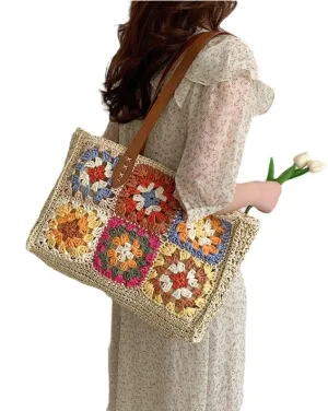 Handmade Summer Purses and Handbags for Women, Knitted Straw Summer Purse with Lining, Beach Tote Bag Shoulder Bags for Women and Girls, Zipper Closure (Beige)