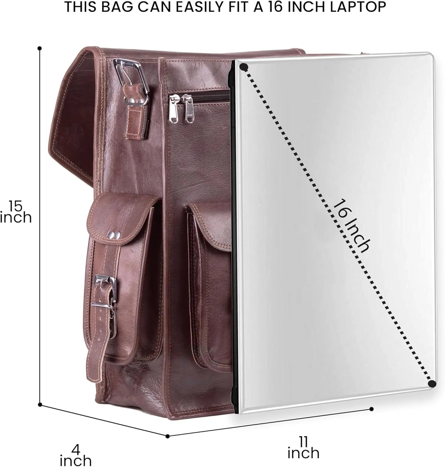 Handmade World Brown Vintage Leather Backpack Laptop Messenger Bag Rucksack Sling for Men Women (11" x 15")