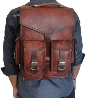 Handmade World Brown Vintage Leather Backpack Laptop Messenger Bag Rucksack Sling for Men Women (11" x 15")