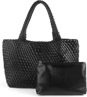 Handmade Woven Bag Satchel Handbag For Women Vegan Leather Tote Bag With Purses Travel Shoulder Bag Underarm Bag