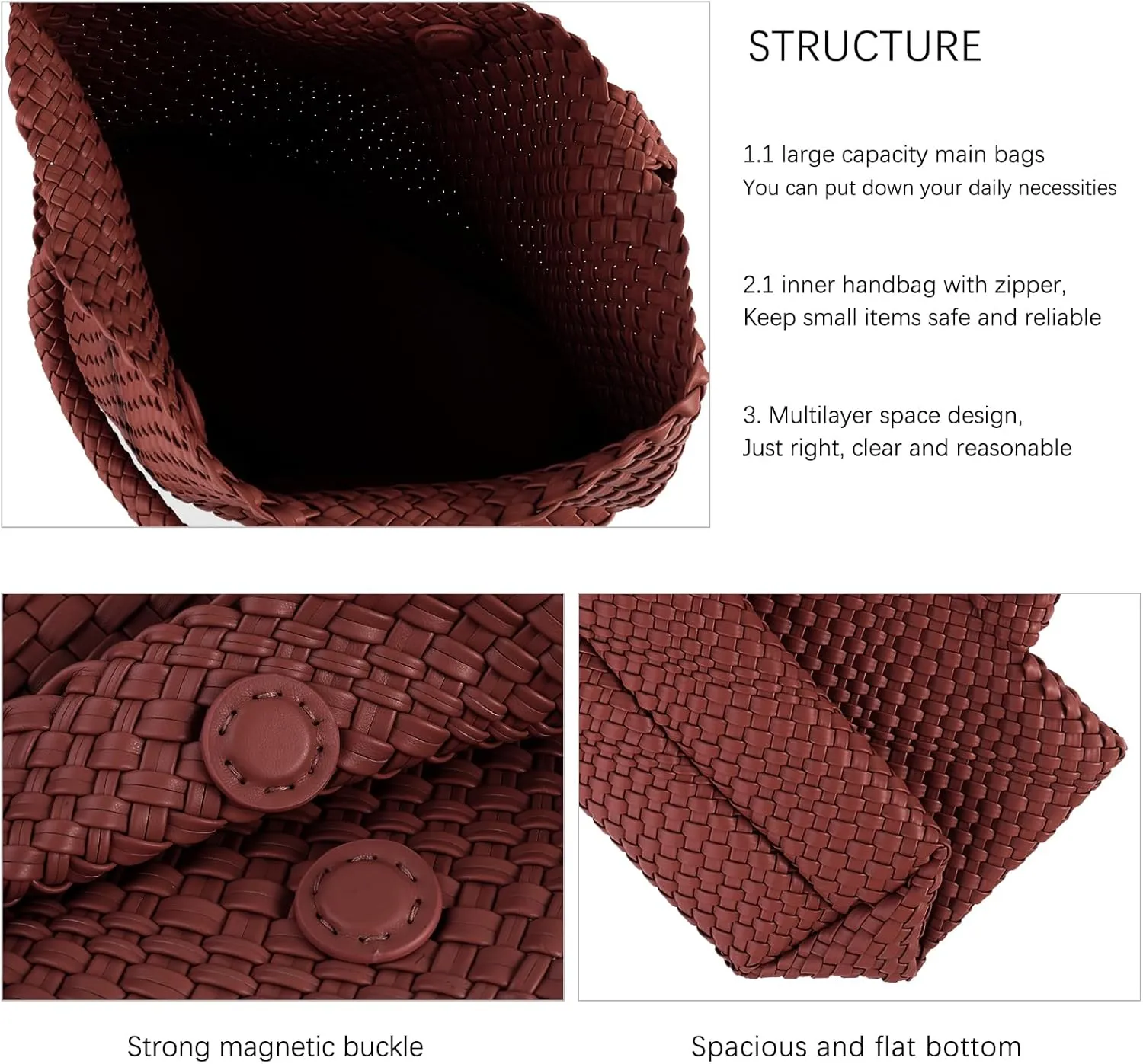 Handmade Woven Bag Satchel Handbag For Women Vegan Leather Tote Bag With Purses Travel Shoulder Bag Underarm Bag