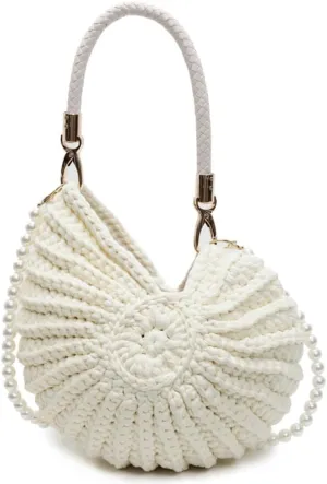 Handwoven Seashell Hobo Bags Women Crochet Summer Beach Bag Boho Knitted Evening Clutch Purses Hobo Crossbody Shoulder Bag