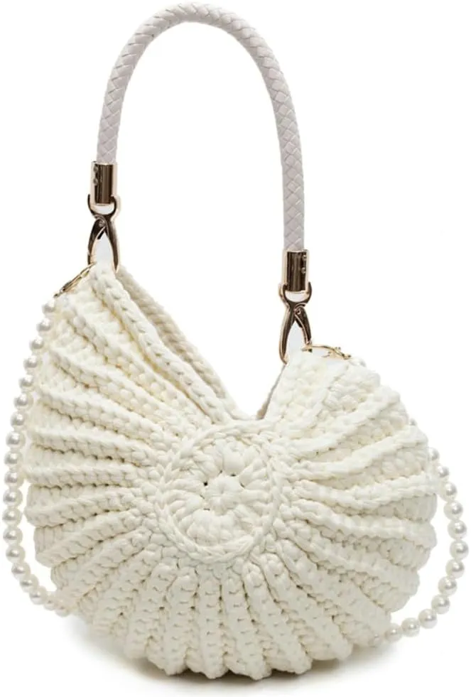Handwoven Seashell Hobo Bags Women Crochet Summer Beach Bag Boho Knitted Evening Clutch Purses Hobo Crossbody Shoulder Bag