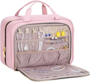 Hanging Hook Toiletry Bag with Jewelry Compartment Full-Sized Toiletries and Cosmetics For Travel, Makeup,Organizer, Women, Pink