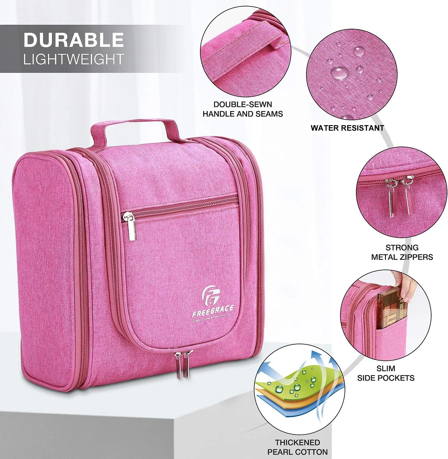 Hanging Toiletry Bag Extra Large Capacity | Premium Travel Organizer Bags For Men And Women | Durable Waterproof Nylon Bathroom, Shower, Makeup Bag For Toiletries, Cosmetics, Brushes