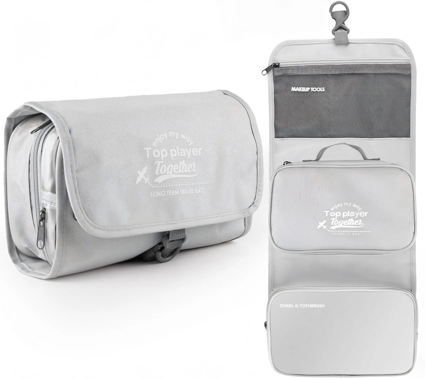 Hanging toiletry bag for men - large functional hanging travel toiletry bag with detachable wet/dry compartments. mens hanging toiletry travel bag (grey)