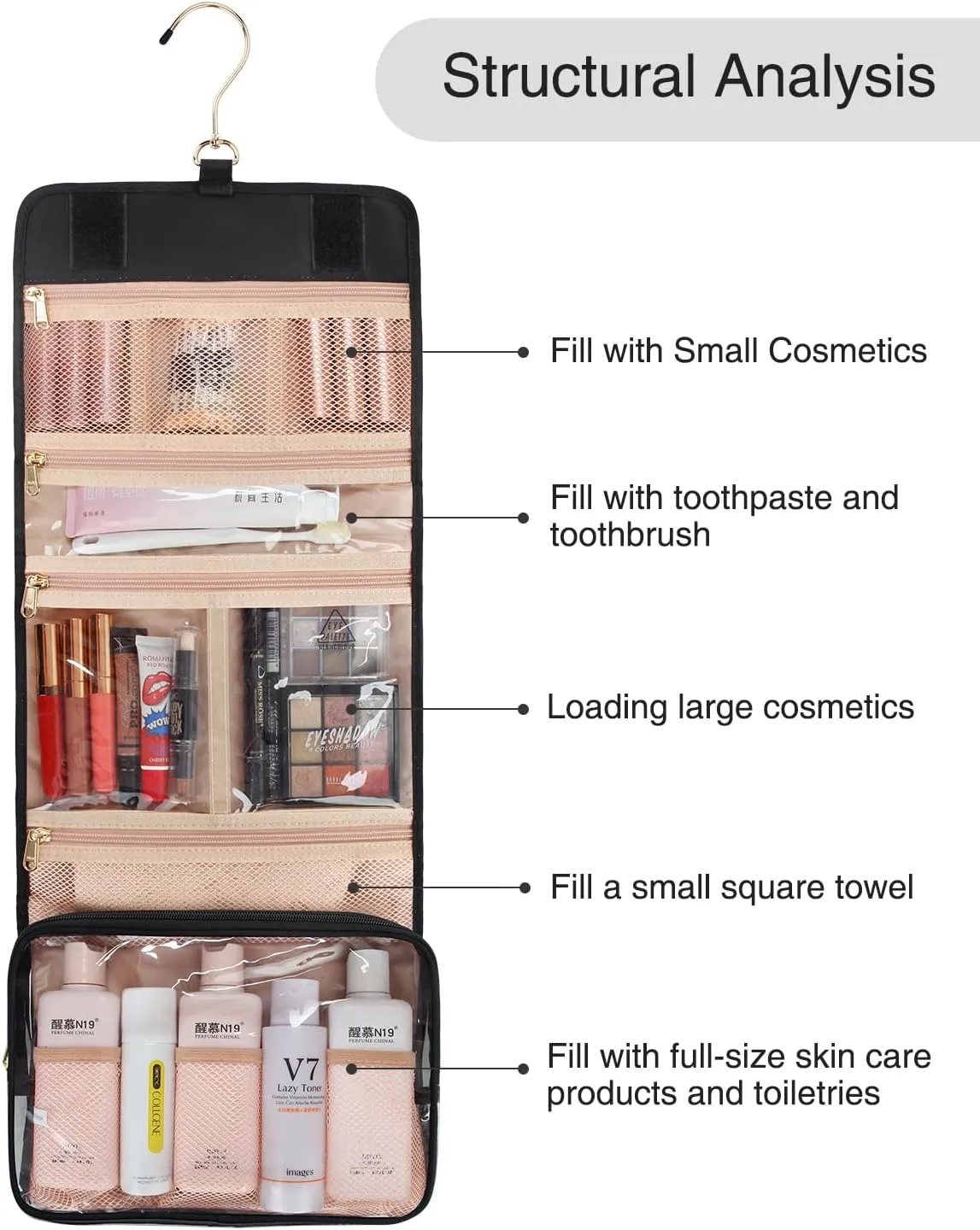Hanging Toiletry Bag for Women Travel Makeup Bag Portable Toiletry Bag for Traveling Large Toiletries Bag for Women Cosmetic Essentials Organizer Toiletry Organizer for Bathroom Shower