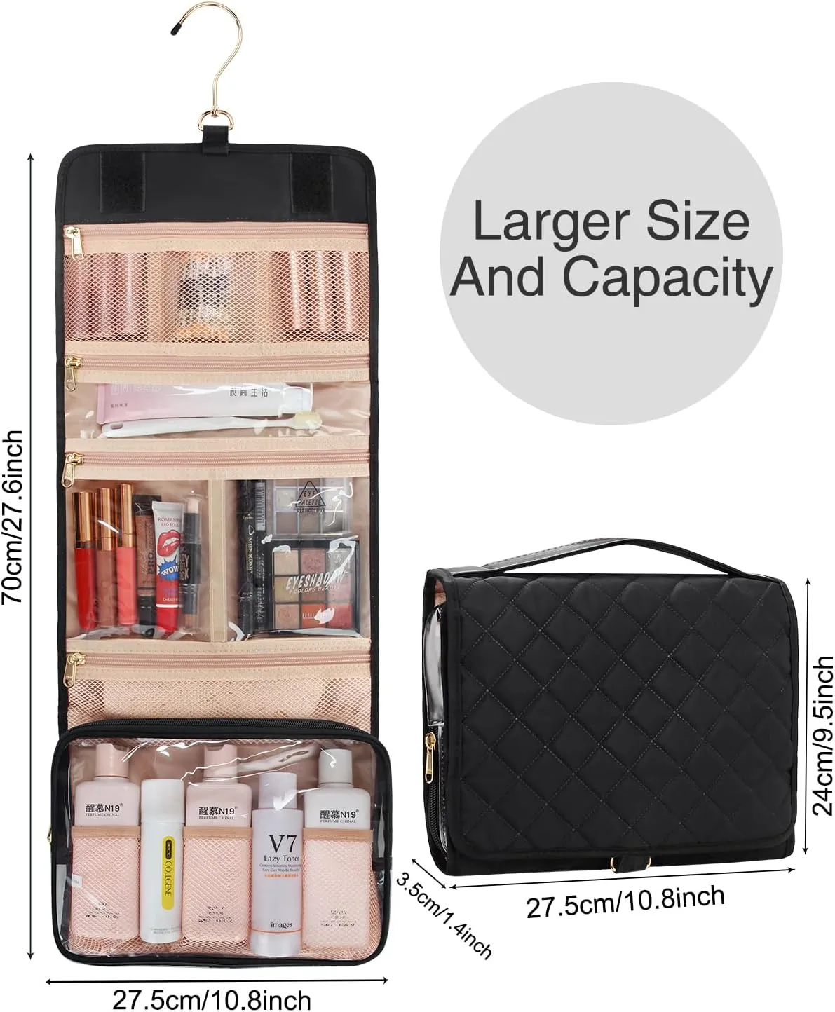 Hanging Toiletry Bag for Women Travel Makeup Bag Portable Toiletry Bag for Traveling Large Toiletries Bag for Women Cosmetic Essentials Organizer Toiletry Organizer for Bathroom Shower