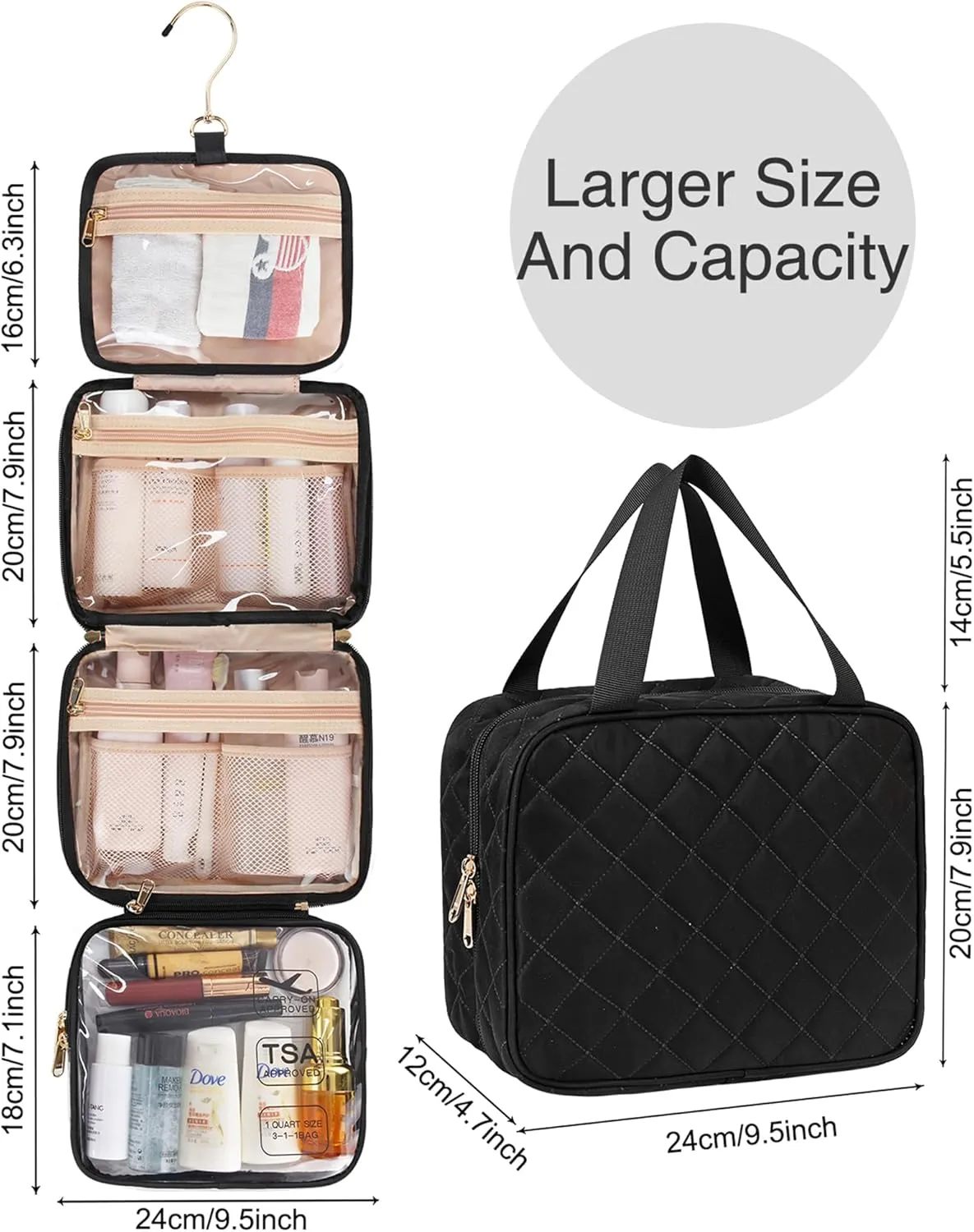 Hanging Toiletry Bag for Women Travel Makeup Bag TSA Approved Clear Bag for Toiletries Waterproof Cosmetic Bag Toiletry Bag for Women Men Travel Toiletry Organizer for Bathroom Shower