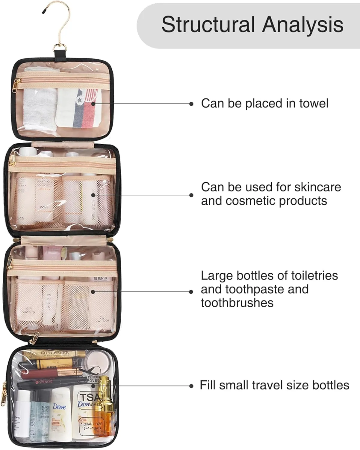 Hanging Toiletry Bag for Women Travel Makeup Bag TSA Approved Clear Bag for Toiletries Waterproof Cosmetic Bag Toiletry Bag for Women Men Travel Toiletry Organizer for Bathroom Shower