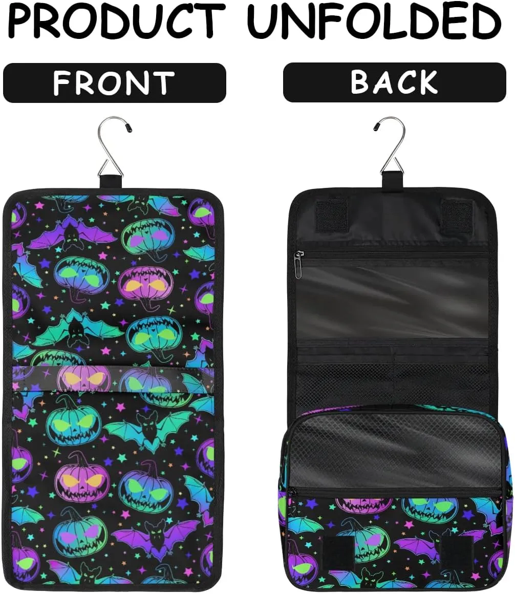 Hanging Toiletry Bag Halloween Pumpkin Women Travel Makeup Bag Organizer Toiletries Bag for Travel Size Essentials Accessories Cosmetics