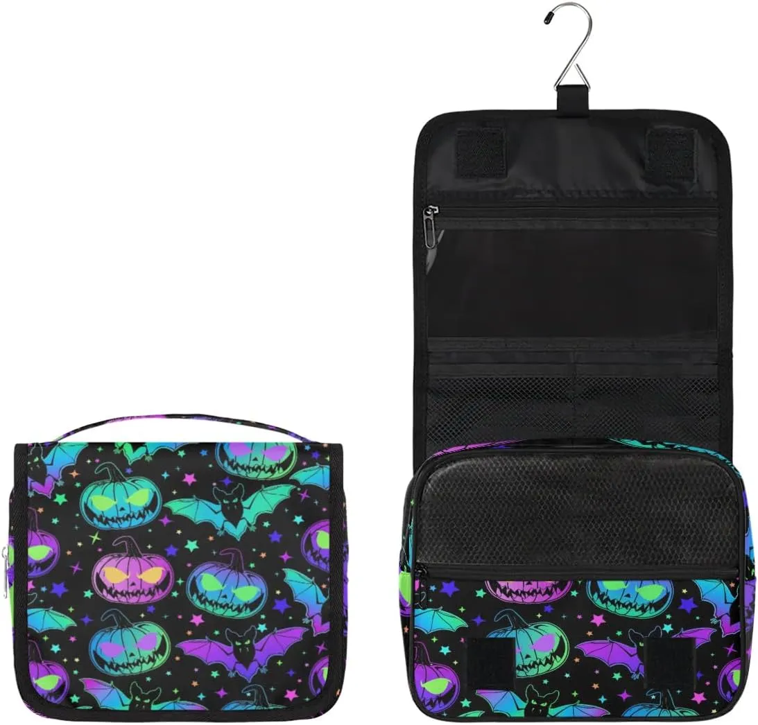 Hanging Toiletry Bag Halloween Pumpkin Women Travel Makeup Bag Organizer Toiletries Bag for Travel Size Essentials Accessories Cosmetics