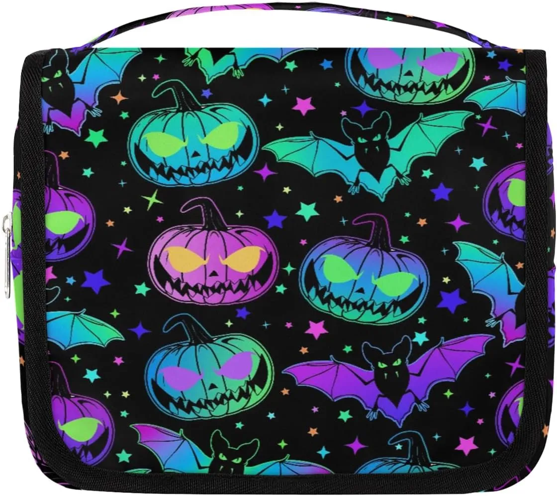 Hanging Toiletry Bag Halloween Pumpkin Women Travel Makeup Bag Organizer Toiletries Bag for Travel Size Essentials Accessories Cosmetics