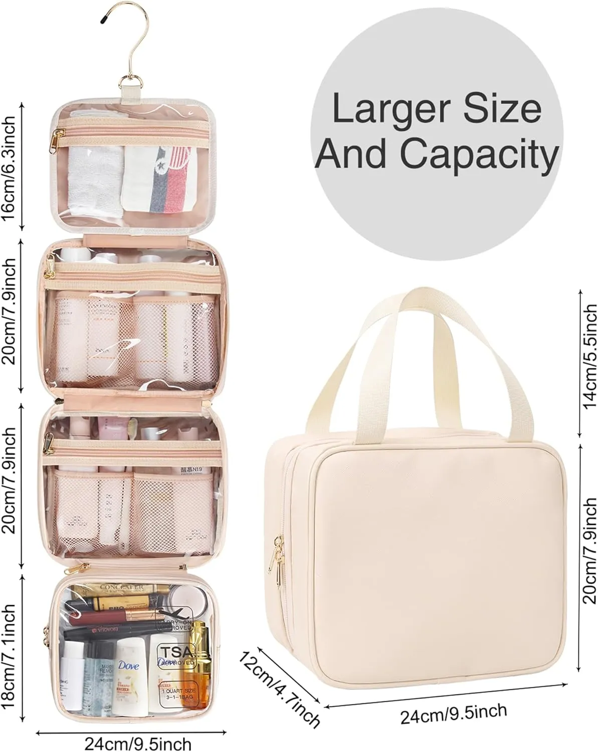 Hanging Toiletry Bag Travel Makeup Bag TSA Approved Clear Bag for Toiletries Waterproof Cosmetic Bag Toiletry Bag for Women Men Travel Toiletry Organizer for Bathroom Shower