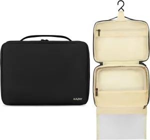 Hanging Toiletry Bag with TSA Approved Detachable Pouch, Travel Toiletry Bag, Water Resistant, Premium Nylon, Full-Size Bottles, Travel Size Toiletries Cosmetic Bag, Makeup Bag, Unisex (Black)