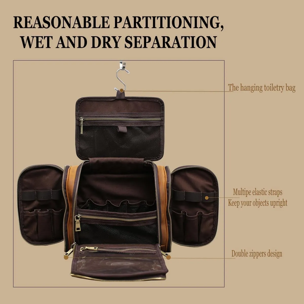 Hanging Toiletry Bag,Personalized Genuine Leather Shaving & Dopp Kit Bag for Men & Women,Travel Organizer for Toiletries,Best Man Gift,Wedding Gifts (customize)