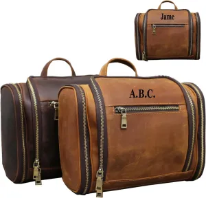 Hanging Toiletry Bag,Personalized Genuine Leather Shaving & Dopp Kit Bag for Men & Women,Travel Organizer for Toiletries,Best Man Gift,Wedding Gifts (customize)