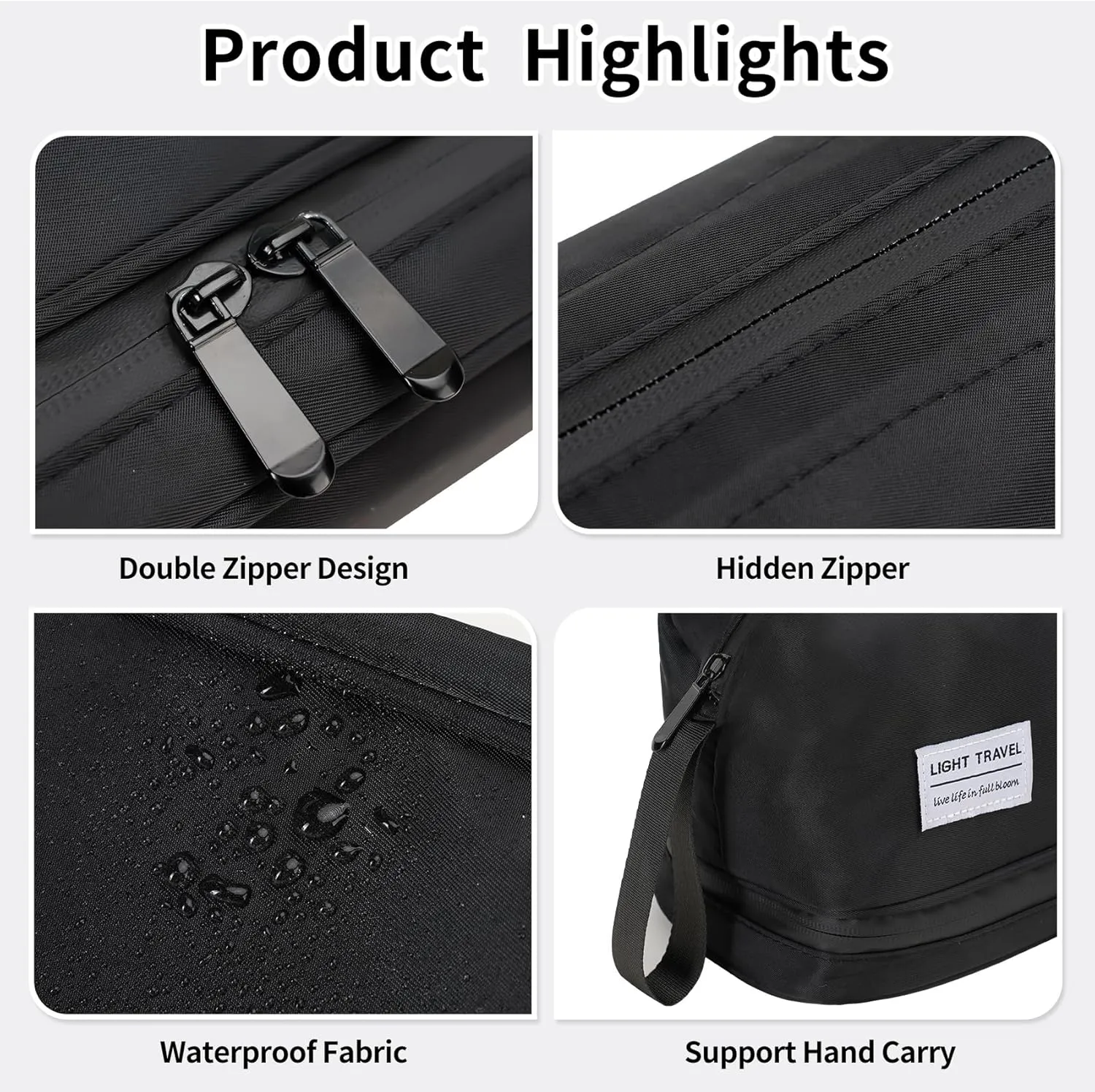 Hanging Travel Toiletry Bag for Men,Shaving Bag,Waterproof,Dry Wet Separation,Large Capacity, 8.66 x 4.92 x 6.5 In, Suitable for Accessoriestravel Toiletry Organizer(Men, Jet Black)