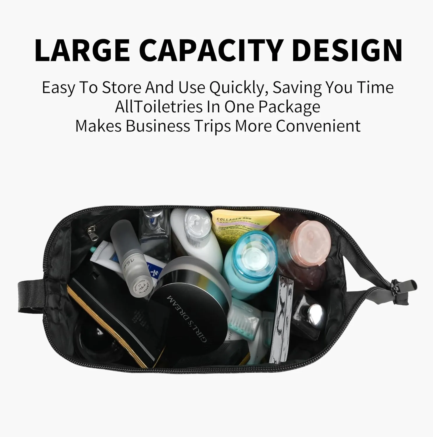 Hanging Travel Toiletry Bag for Men,Shaving Bag,Waterproof,Dry Wet Separation,Large Capacity, 8.66 x 4.92 x 6.5 In, Suitable for Accessoriestravel Toiletry Organizer(Men, Jet Black)
