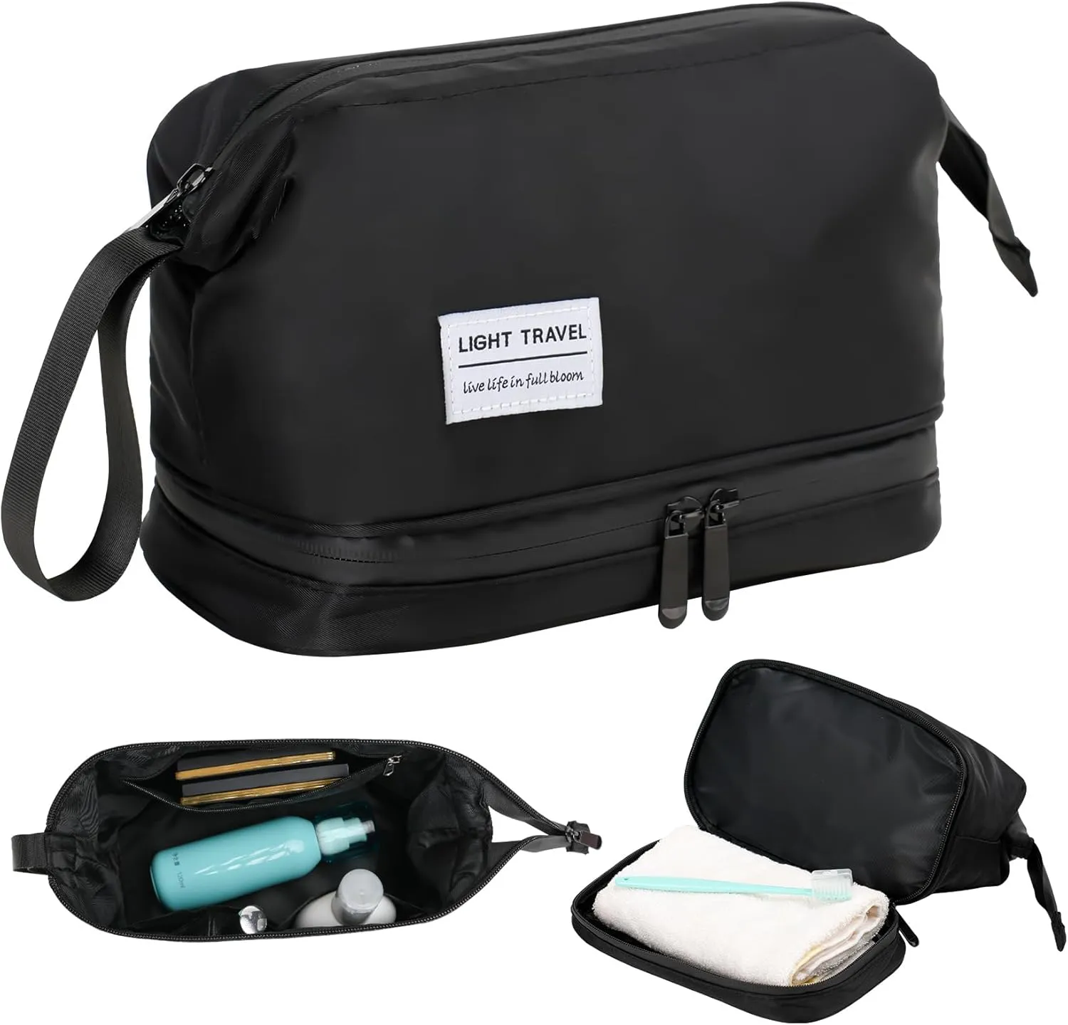 Hanging Travel Toiletry Bag for Men,Shaving Bag,Waterproof,Dry Wet Separation,Large Capacity, 8.66 x 4.92 x 6.5 In, Suitable for Accessoriestravel Toiletry Organizer(Men, Jet Black)