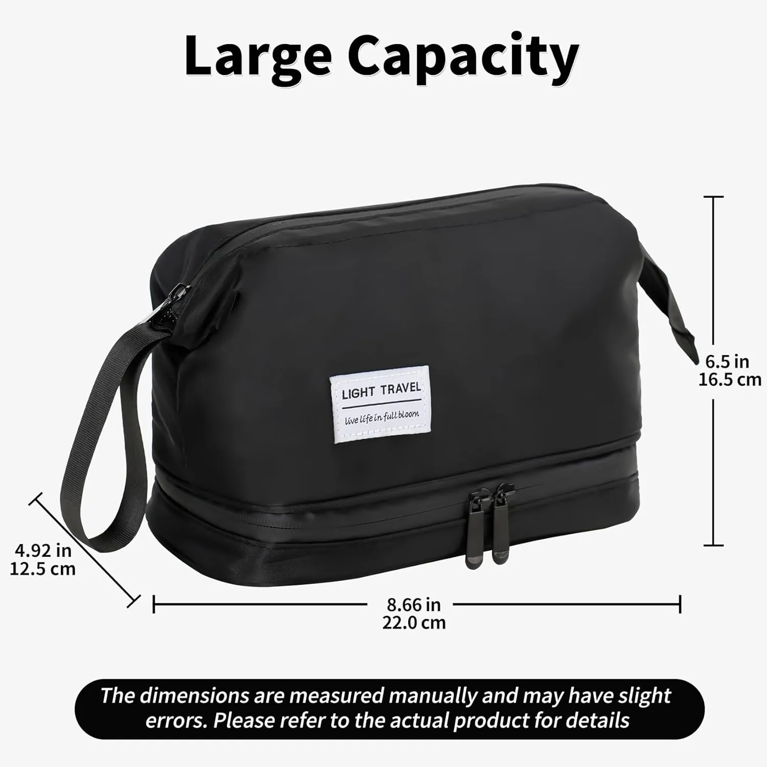 Hanging Travel Toiletry Bag for Men,Shaving Bag,Waterproof,Dry Wet Separation,Large Capacity, 8.66 x 4.92 x 6.5 In, Suitable for Accessoriestravel Toiletry Organizer(Men, Jet Black)