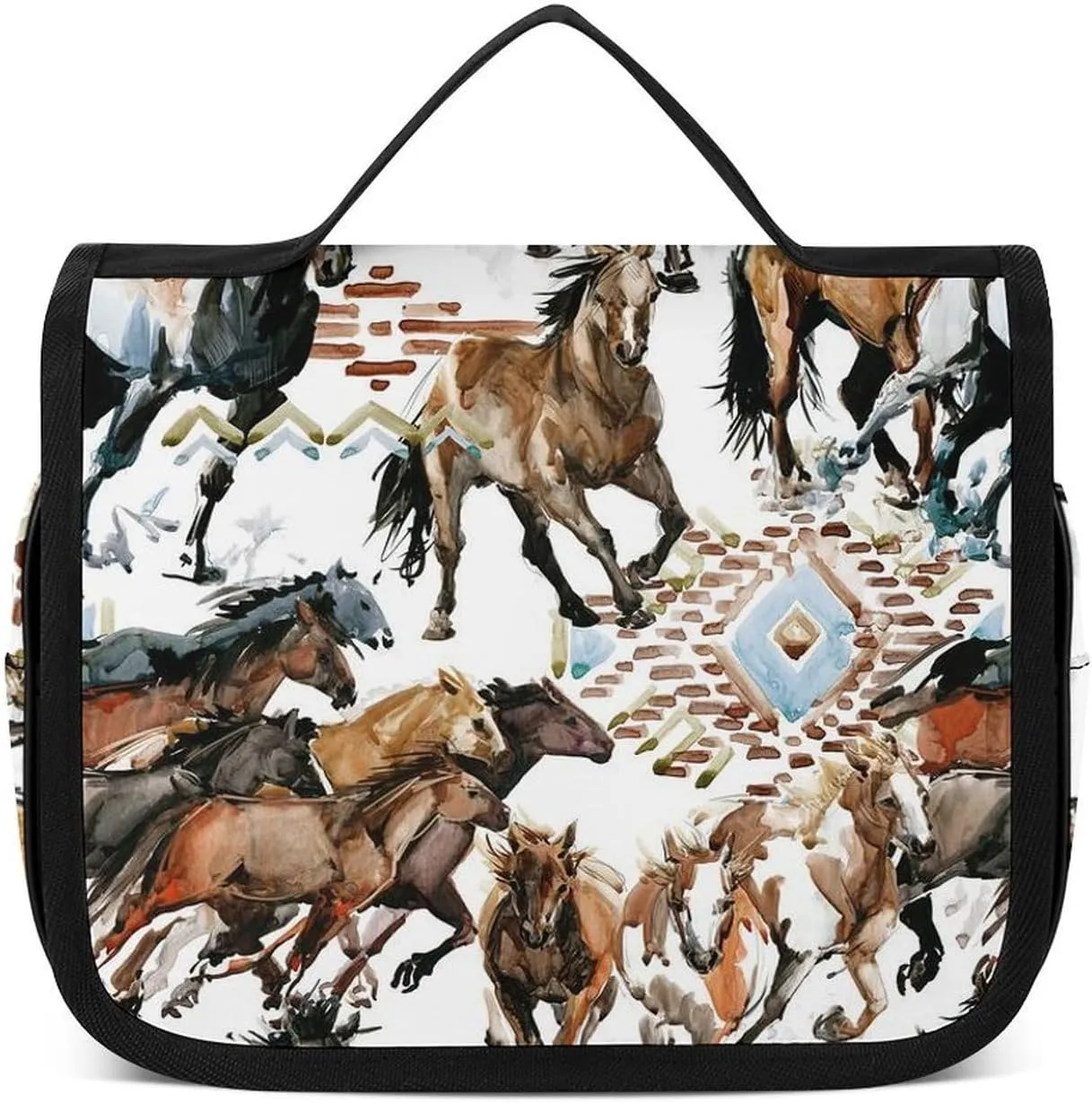 Hanging Travel Toiletry Bag, Large Capacity Cosmetic Bag for Women, Waterproof Makeup Organzier Cool Wild Horses Western Tribal Bathroom Shower Bag