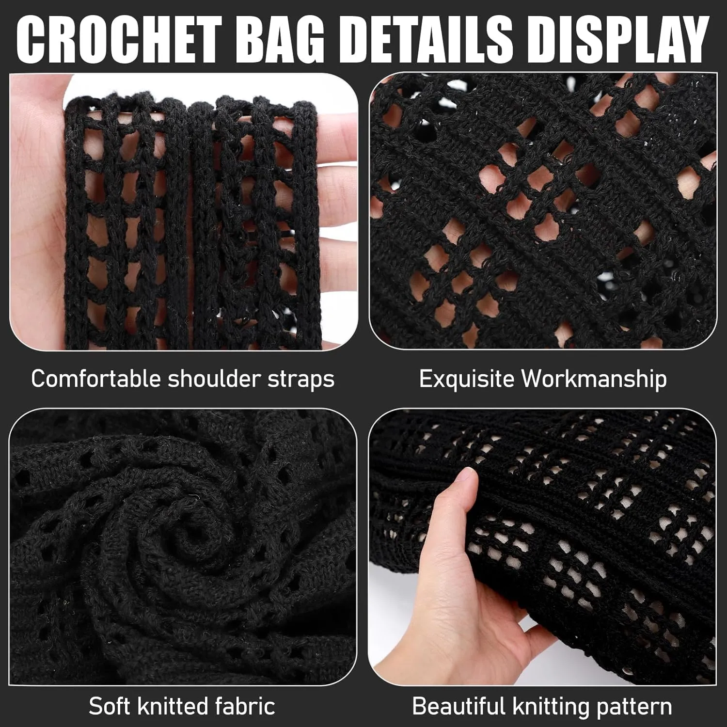 hatisan Crochet Bags for Women - Large Tote Aesthetic Handbag Shoulder Hippie Knit Bag