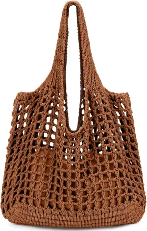hatisan Crochet Bags for Women - Large Tote Aesthetic Handbag Shoulder Hippie Knit Bag