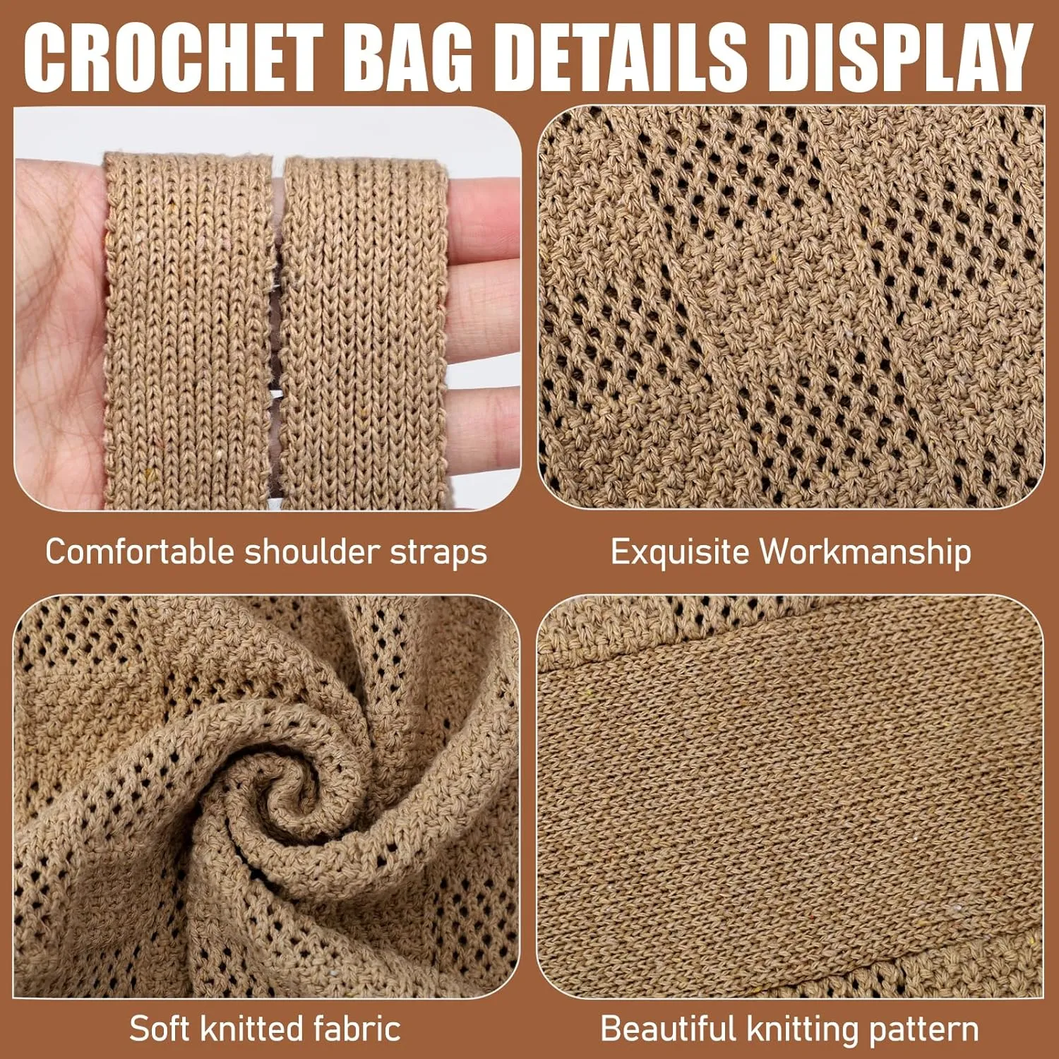 hatisan Crochet Bags for Women - Large Tote Aesthetic Handbag Shoulder Hippie Knit Bag