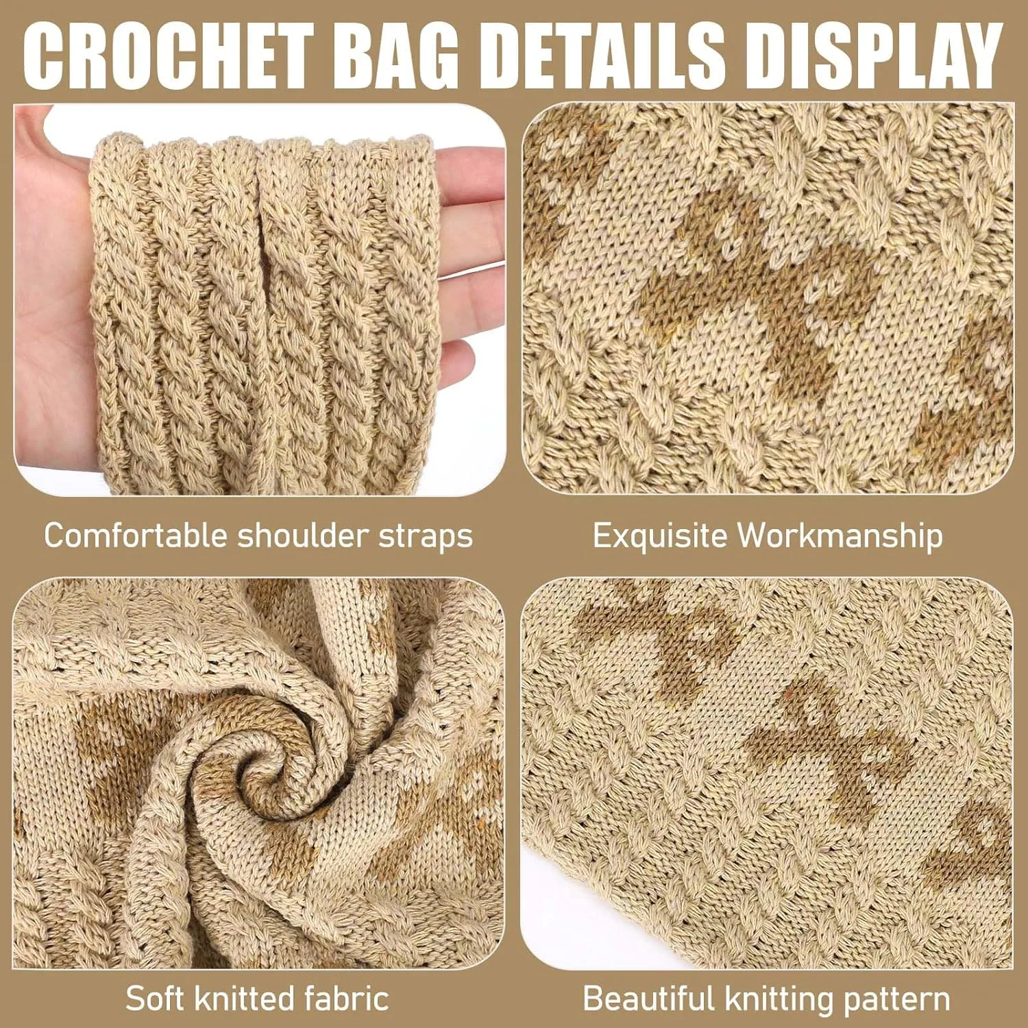 hatisan Crochet Bags for Women - Large Tote Aesthetic Handbag Shoulder Hippie Knit Bag