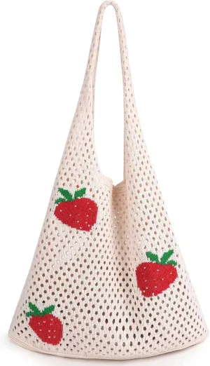 hatisan Crochet Bags for Women - Large Tote Aesthetic Handbag Shoulder Hippie Knit Bag