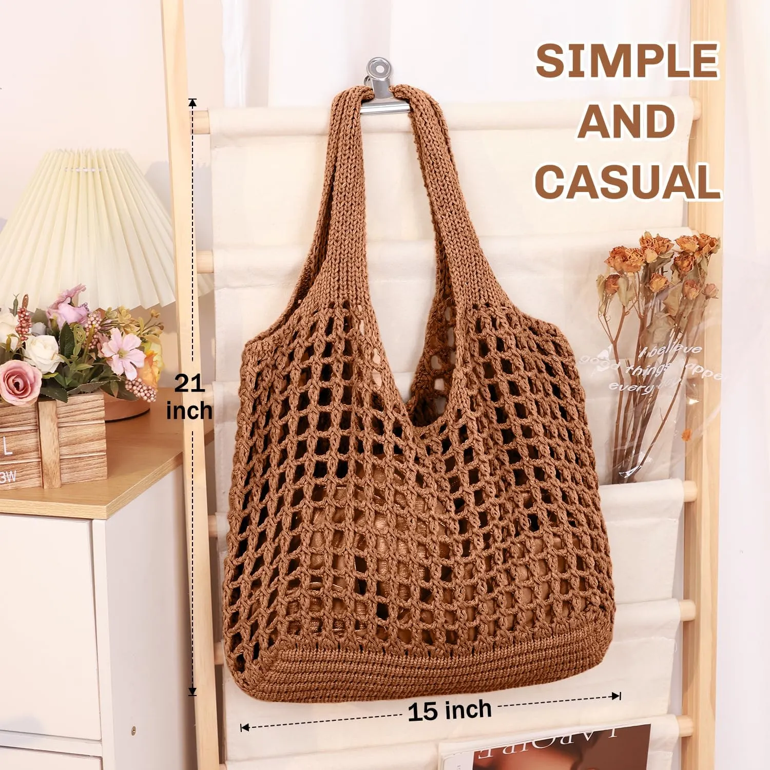 hatisan Crochet Bags for Women - Large Tote Aesthetic Handbag Shoulder Hippie Knit Bag