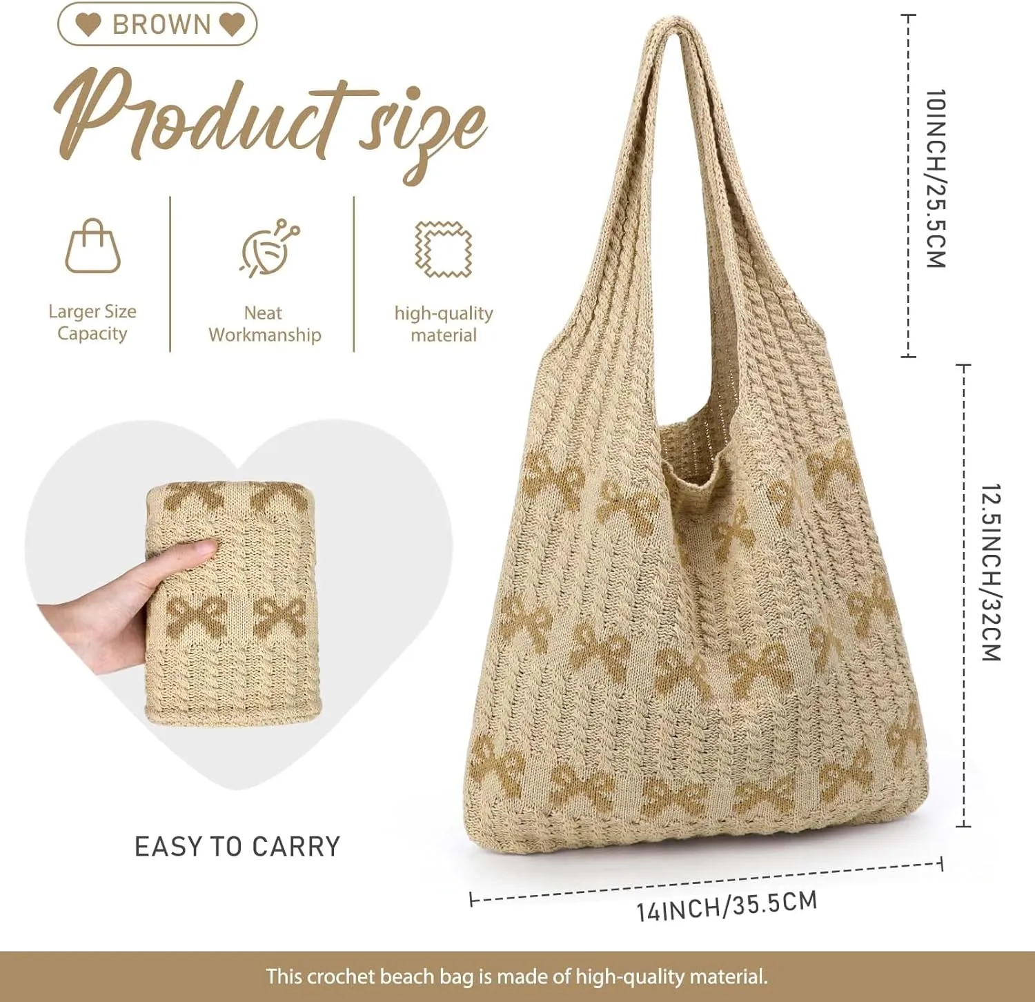 hatisan Crochet Bags for Women - Large Tote Aesthetic Handbag Shoulder Hippie Knit Bag