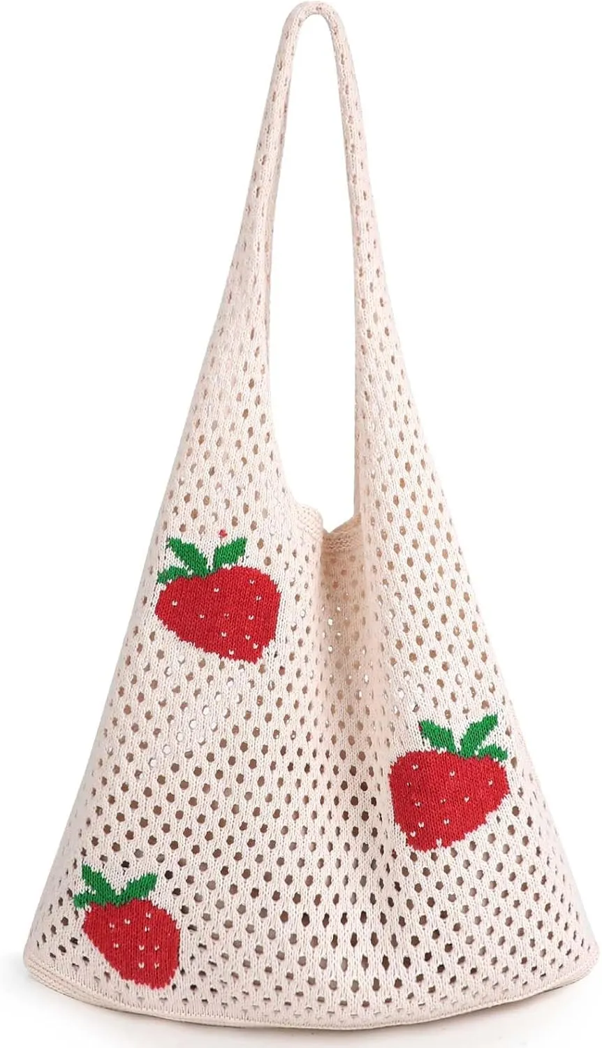 hatisan Crochet Bags for Women - Large Tote Aesthetic Handbag Shoulder Hippie Knit Bag