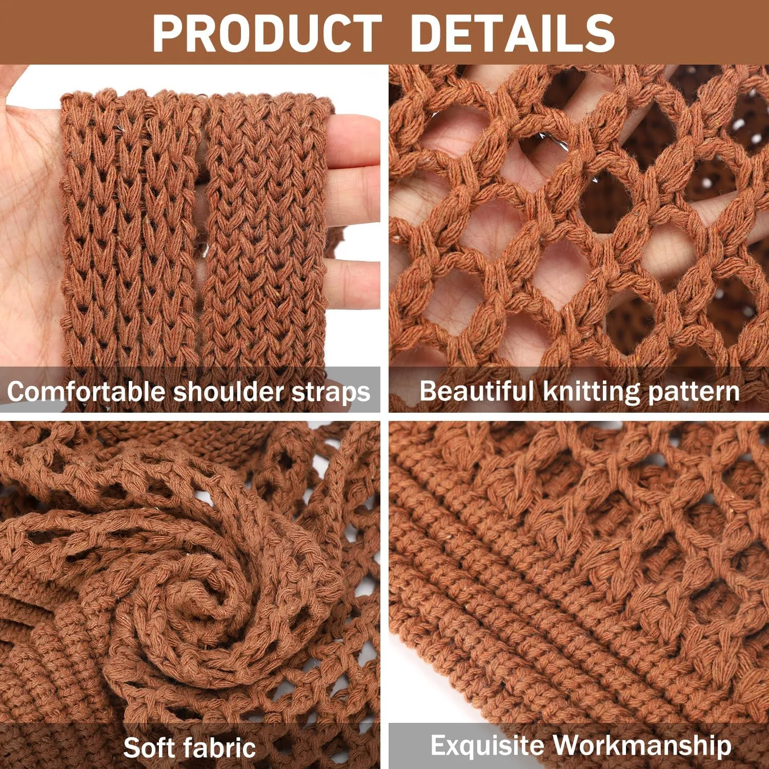 hatisan Crochet Bags for Women - Large Tote Aesthetic Handbag Shoulder Hippie Knit Bag