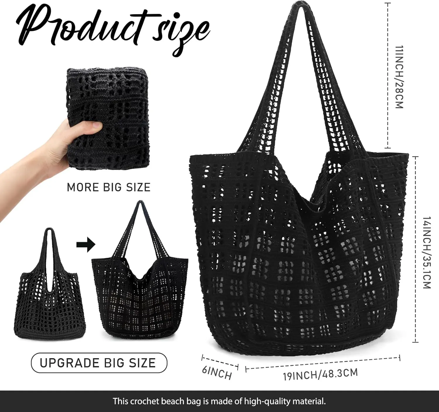 hatisan Crochet Bags for Women - Large Tote Aesthetic Handbag Shoulder Hippie Knit Bag