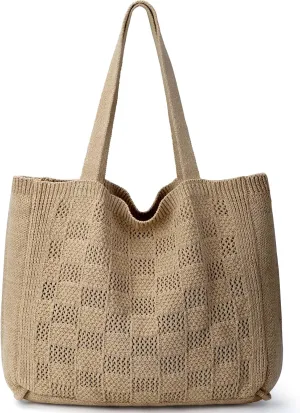 hatisan Crochet Bags for Women - Large Tote Aesthetic Handbag Shoulder Hippie Knit Bag