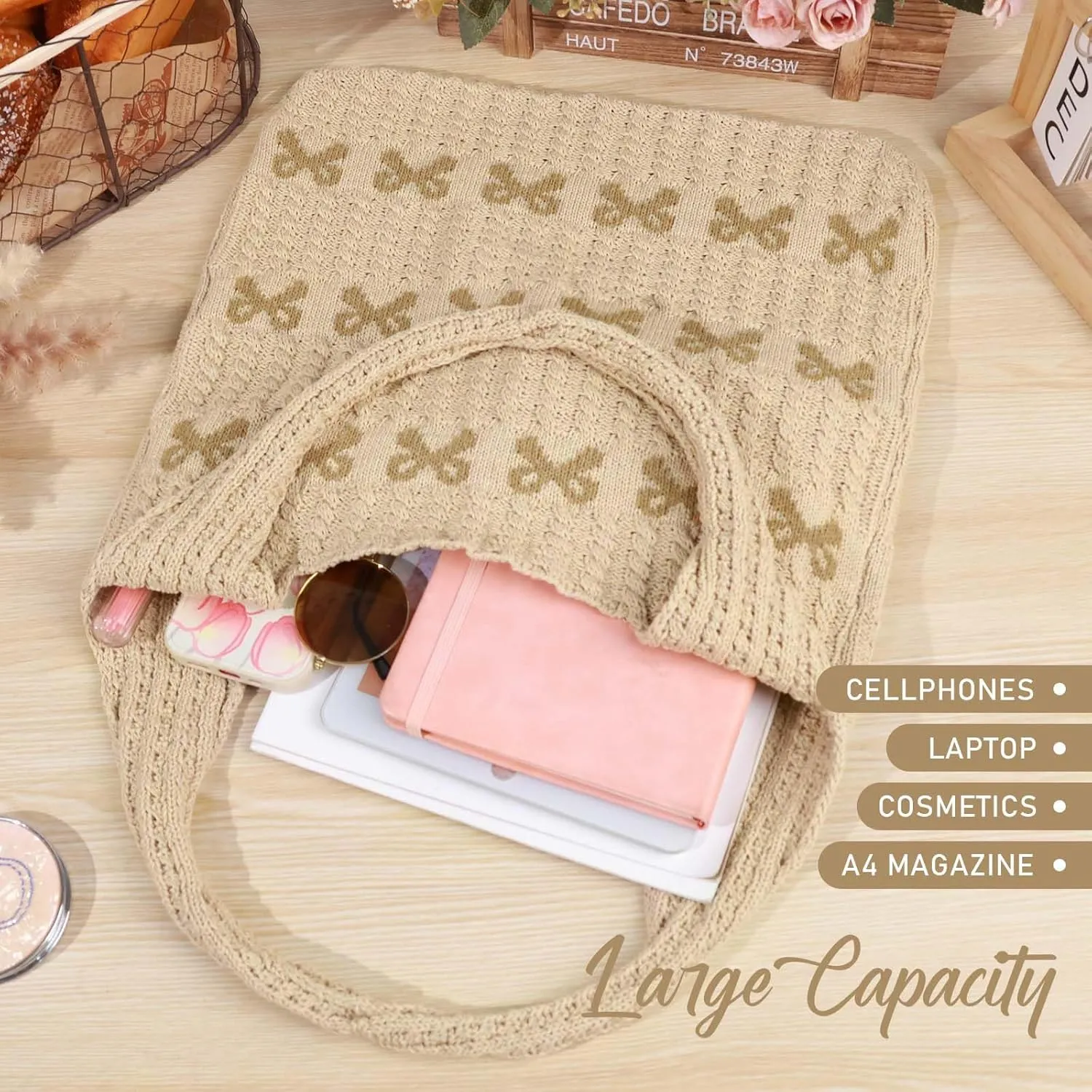hatisan Crochet Bags for Women - Large Tote Aesthetic Handbag Shoulder Hippie Knit Bag