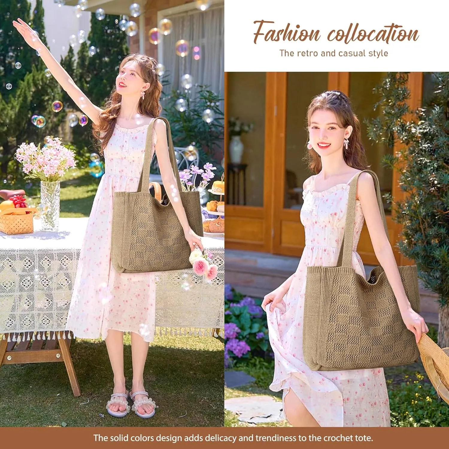 hatisan Crochet Bags for Women - Large Tote Aesthetic Handbag Shoulder Hippie Knit Bag