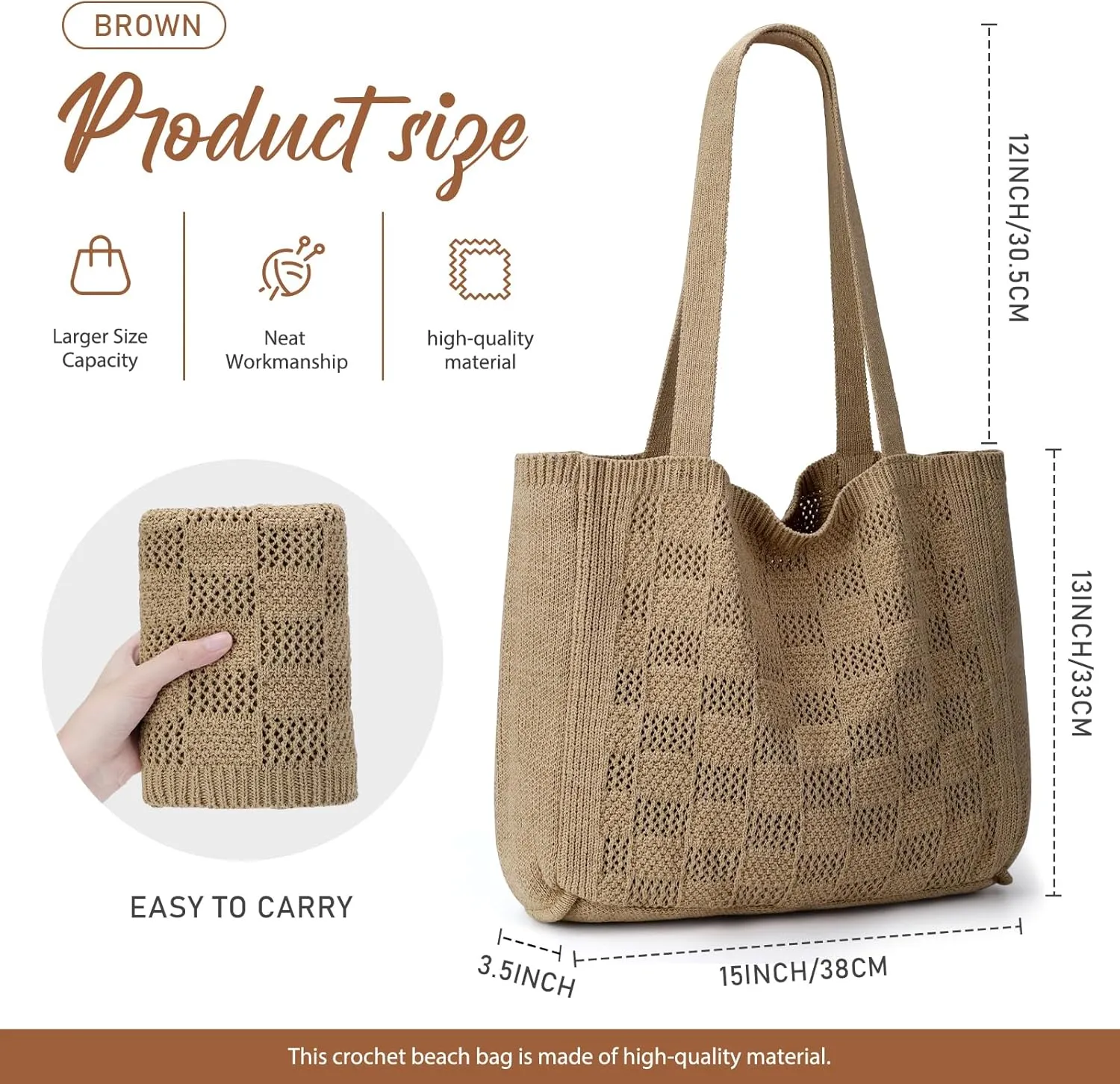 hatisan Crochet Bags for Women - Large Tote Aesthetic Handbag Shoulder Hippie Knit Bag