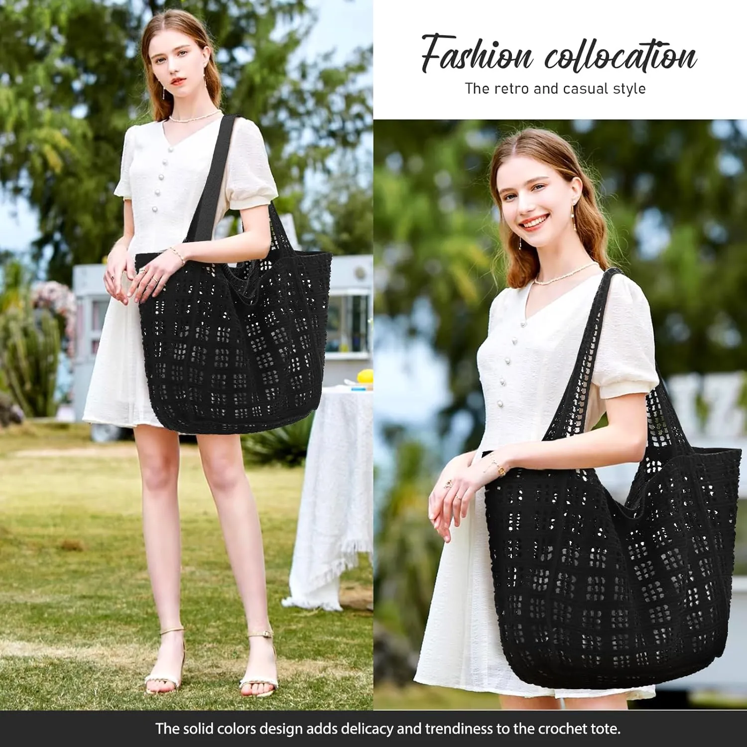 hatisan Crochet Bags for Women - Large Tote Aesthetic Handbag Shoulder Hippie Knit Bag