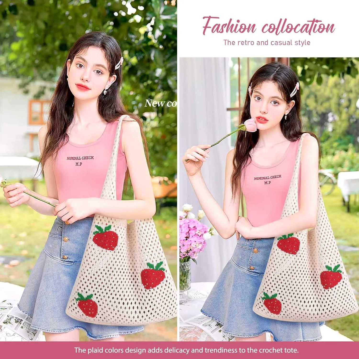 hatisan Crochet Bags for Women - Large Tote Aesthetic Handbag Shoulder Hippie Knit Bag