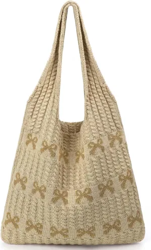 hatisan Crochet Bags for Women - Large Tote Aesthetic Handbag Shoulder Hippie Knit Bag