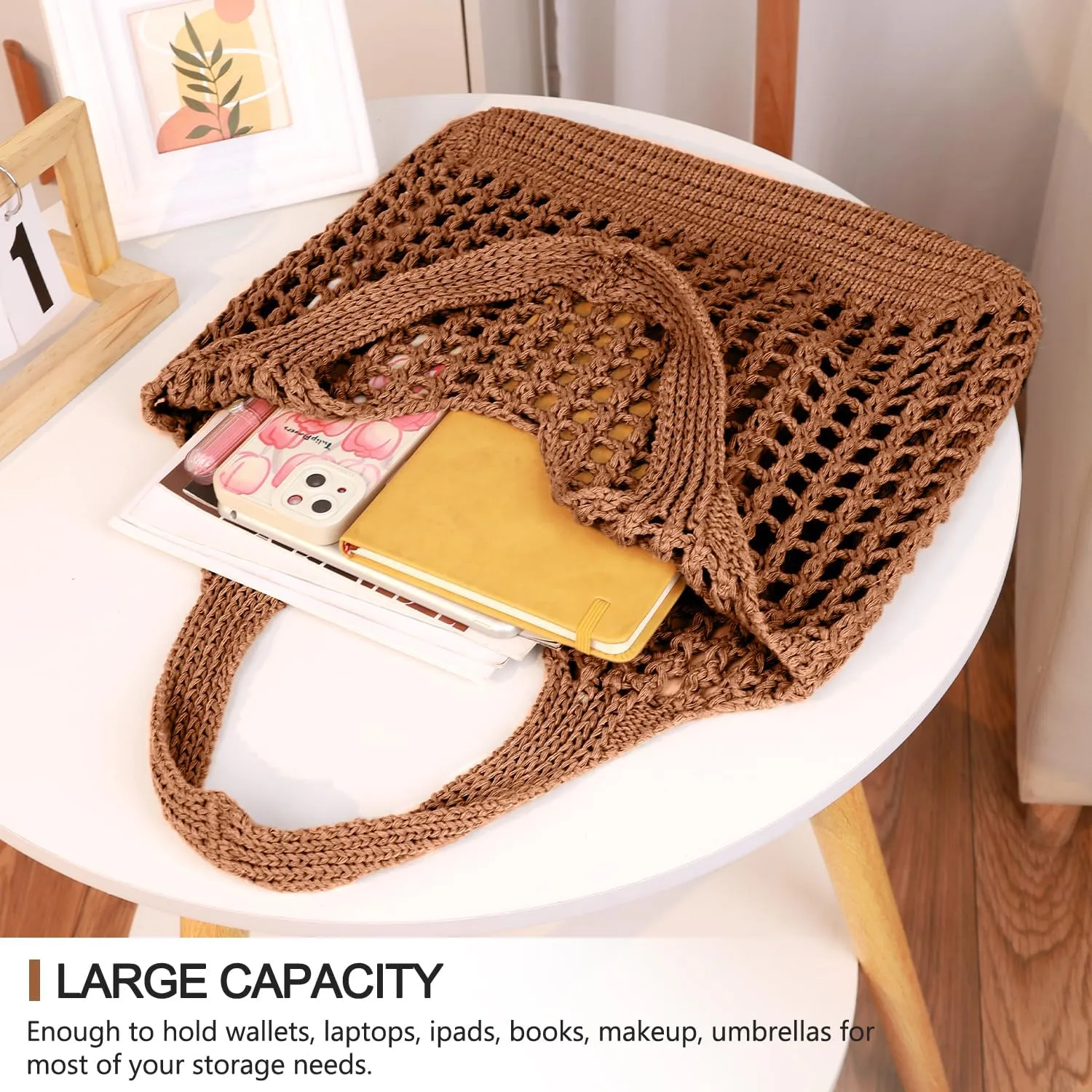 hatisan Crochet Bags for Women - Large Tote Aesthetic Handbag Shoulder Hippie Knit Bag