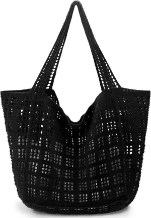 hatisan Crochet Bags for Women - Large Tote Aesthetic Handbag Shoulder Hippie Knit Bag