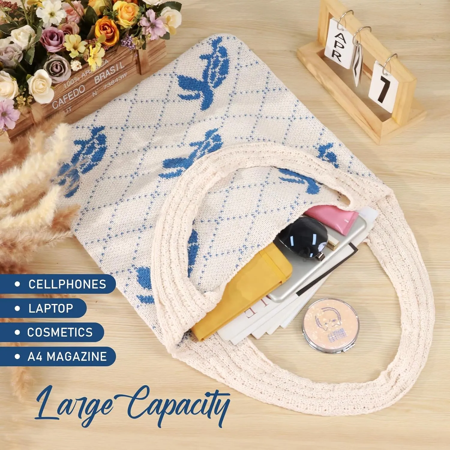 hatisan Crochet Bags for Women - Summer Beach Tote, Aesthetic Hippie Knit Bag