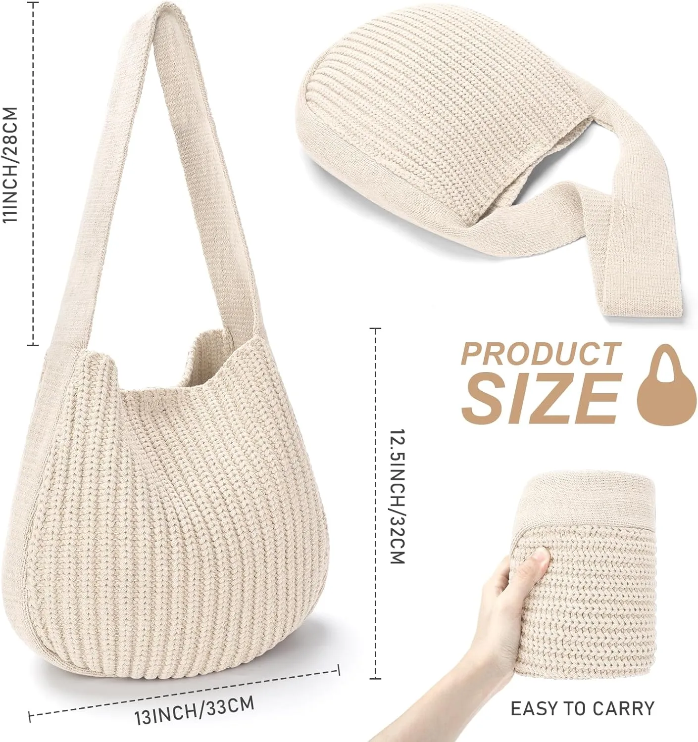hatisan Crochet Bags for Women - Summer Beach Tote, Aesthetic Hippie Knit Bag