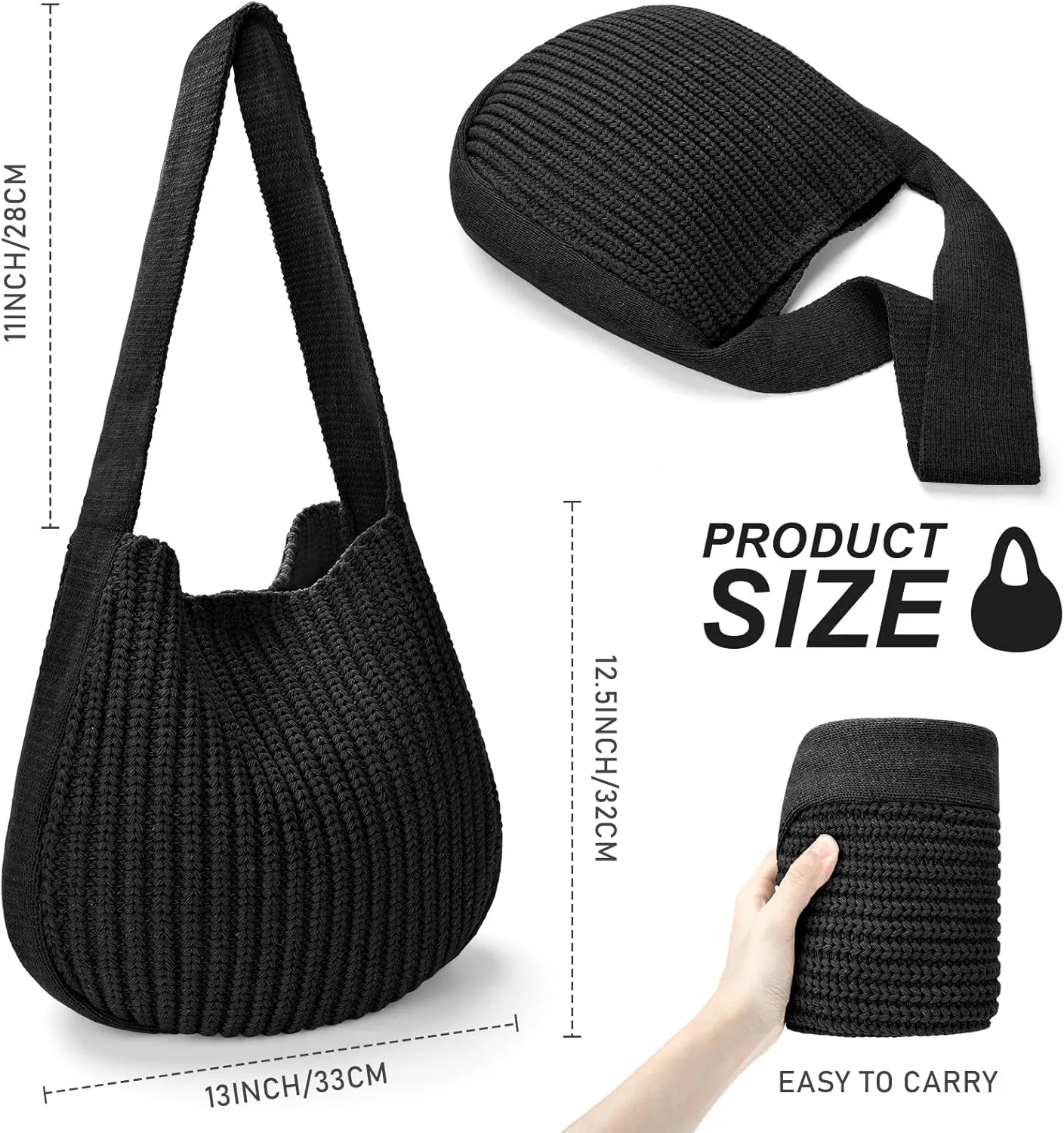 hatisan Crochet Bags for Women - Summer Beach Tote, Aesthetic Hippie Knit Bag