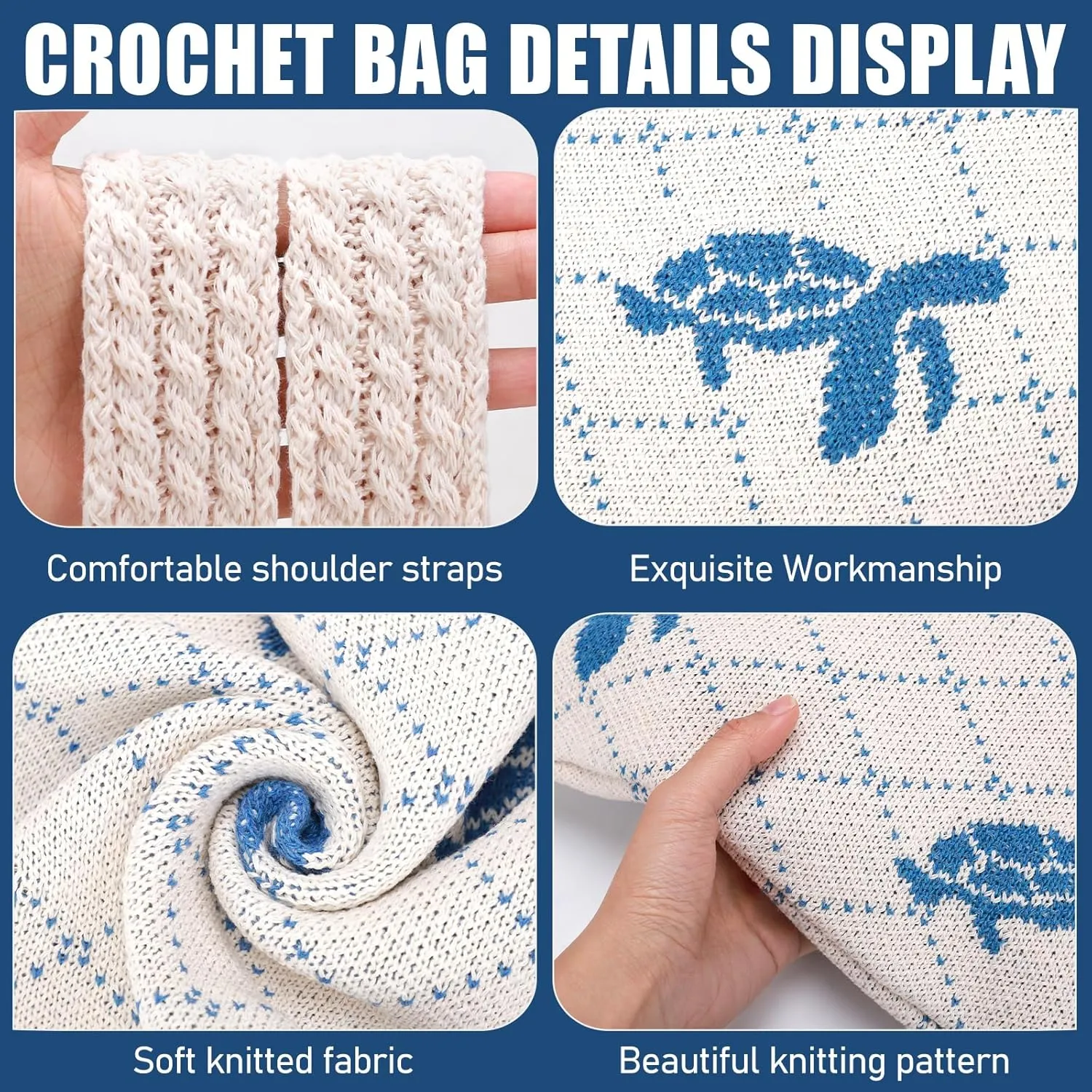 hatisan Crochet Bags for Women - Summer Beach Tote, Aesthetic Hippie Knit Bag